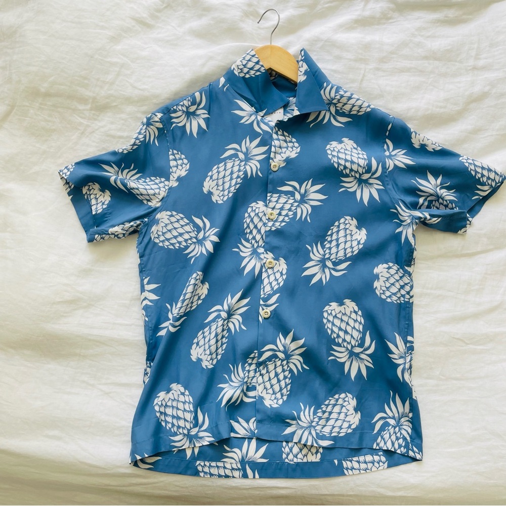 🍍Sandro Paris Mens Sz Large Hawaiian Tropical Pineapple Ryan Reynolds